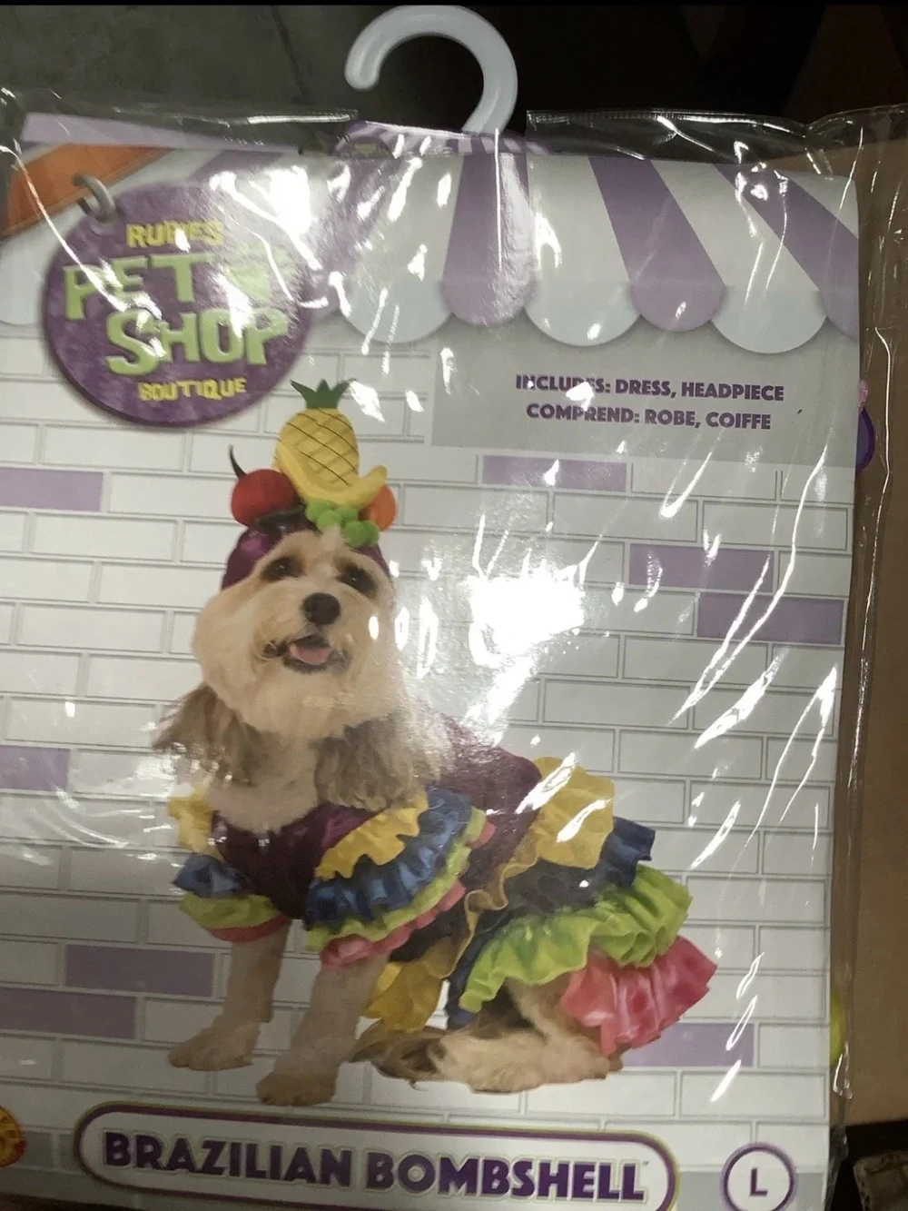 Rubie's Brazilian Bombshell Multicolor Dog Costume with Fruit Headpiece